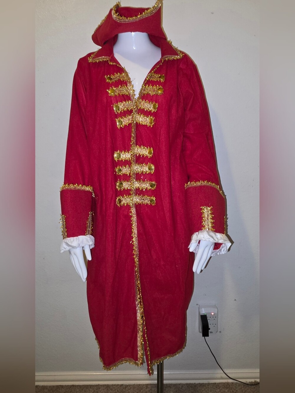 Red Captain Hook Style Cosplay Costume Coat and Matching Hat Set
